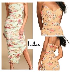 Lulus "Stun and Only" Peach Floral Mesh Bodycon Dress - NWT
